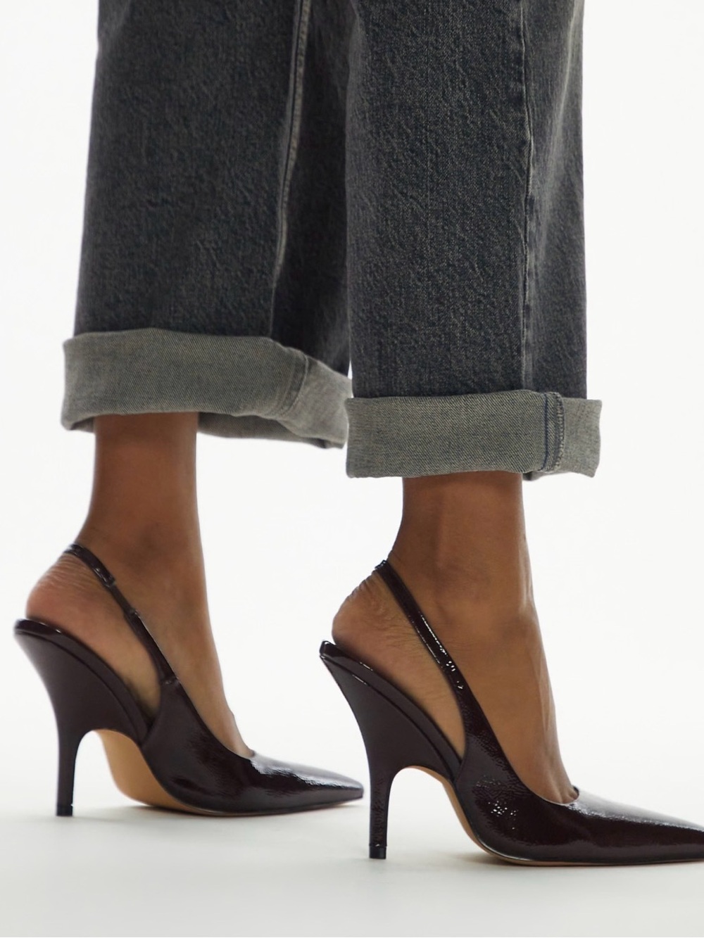 Slingback Pointed-Toe High Heels in Black Patent